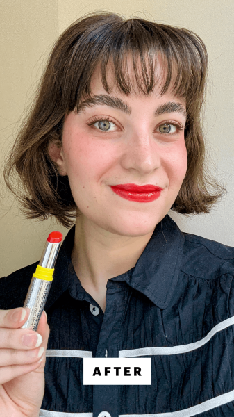 Felbin after applying the Trinny London Just Joyous Lipstick